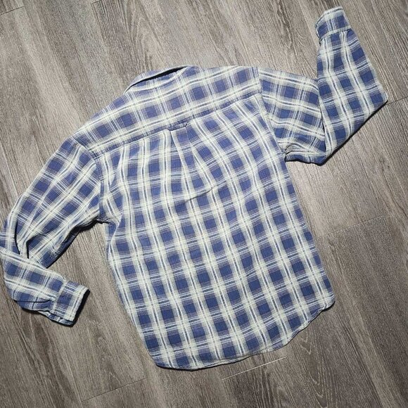 Vintage 70s western soft blue purple and white cotton plaid button-up shirt - Picture 13 of 15